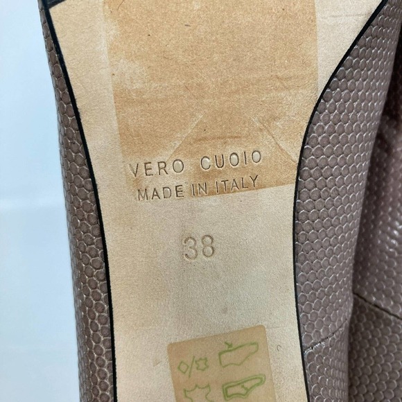 Taryn Rose Pumps Womens 7.5 Taupe Brown Snake Leather Pumps Heels Peep Toe Italy - Picture 6 of 10